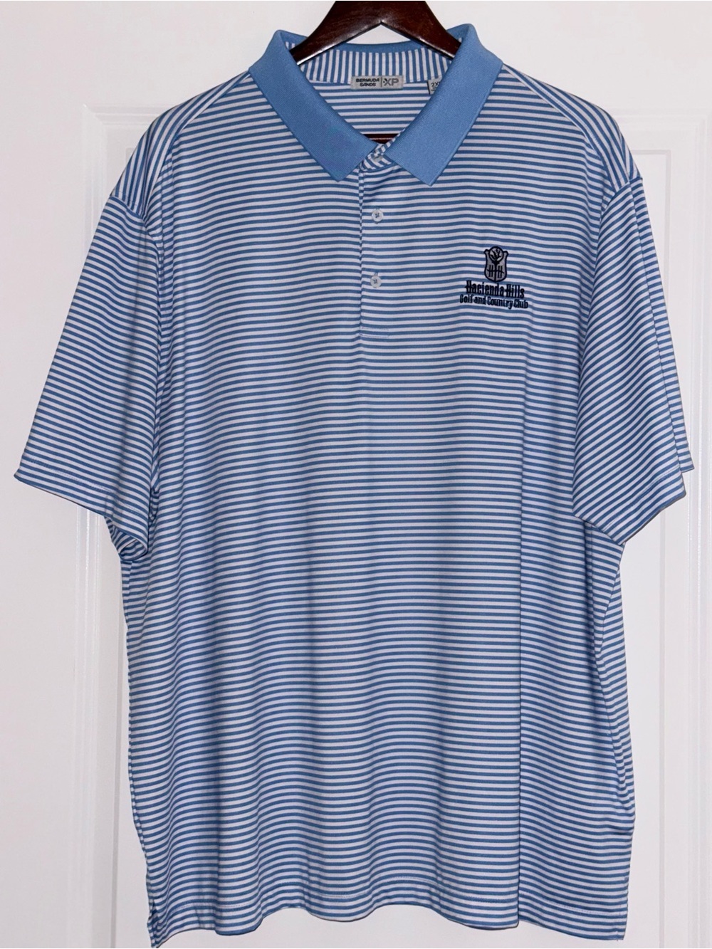 Bermuda Sands Mens XXL Blue Stripe Short Slve Colar Polo Shirt Hacienda Hil Golf